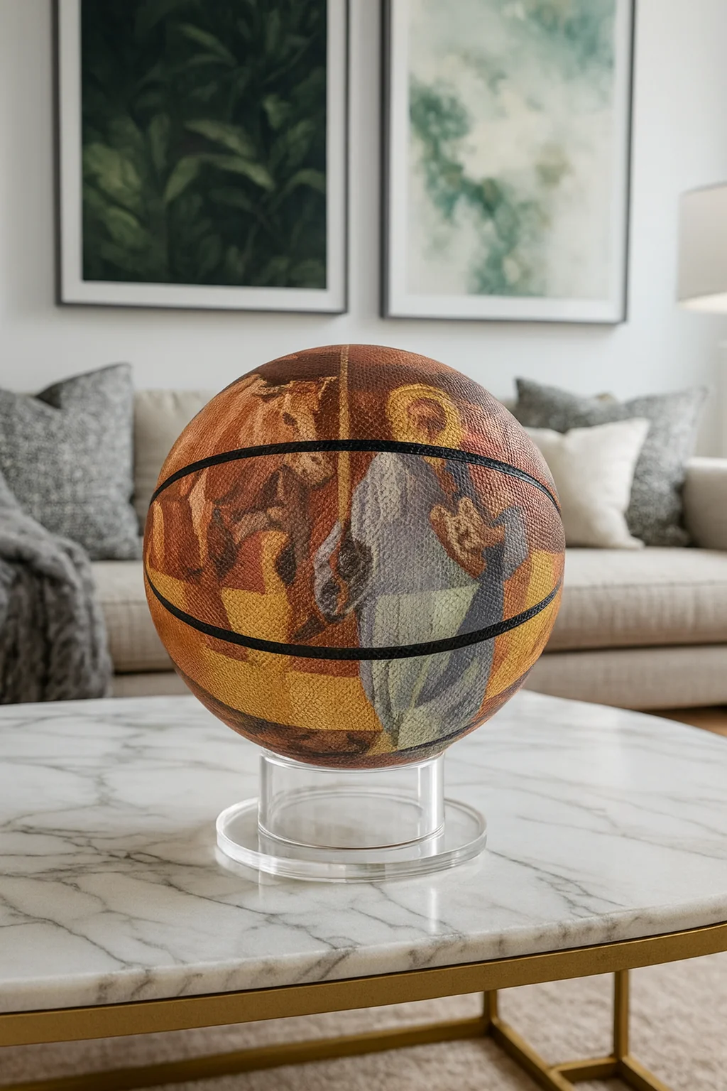 Basketball on coffee table